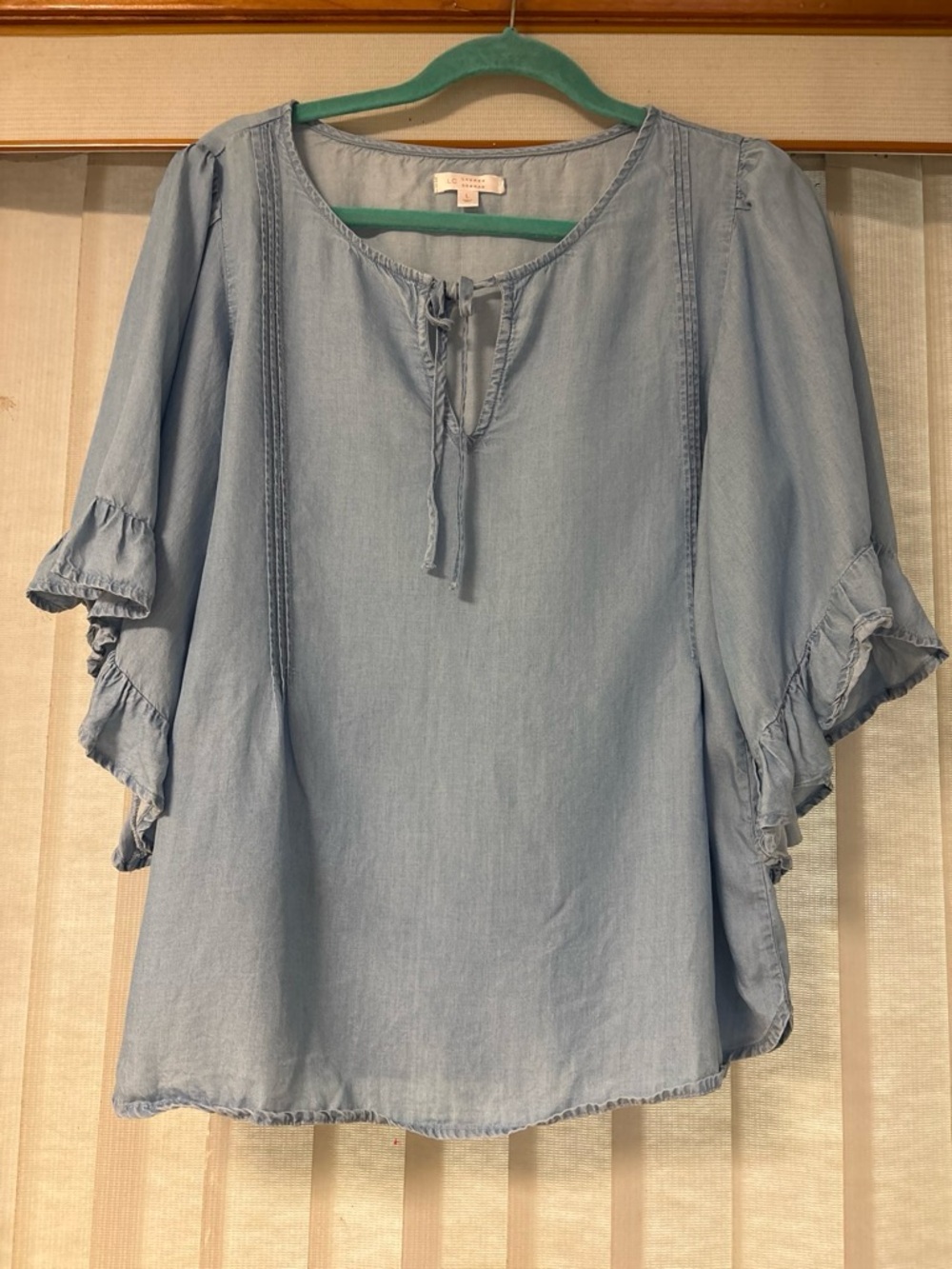 LC Lauren Conrad Light Blue Ruffle Sleeve Tie-Front Blouse